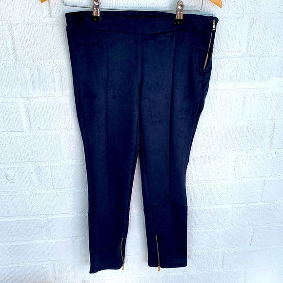 Zara Blue Suede Low Rise Skinny Ankle Zipper Pants sz L - Picture 1 of 8
